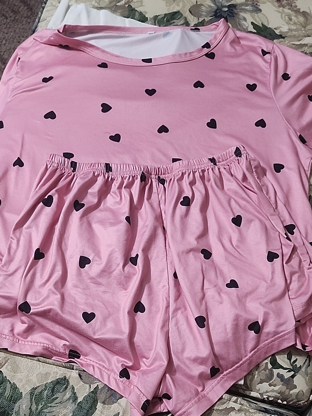 Pink Heart-Print Women's Pajama Set